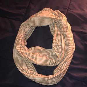 Tan and white striped infinity scarf